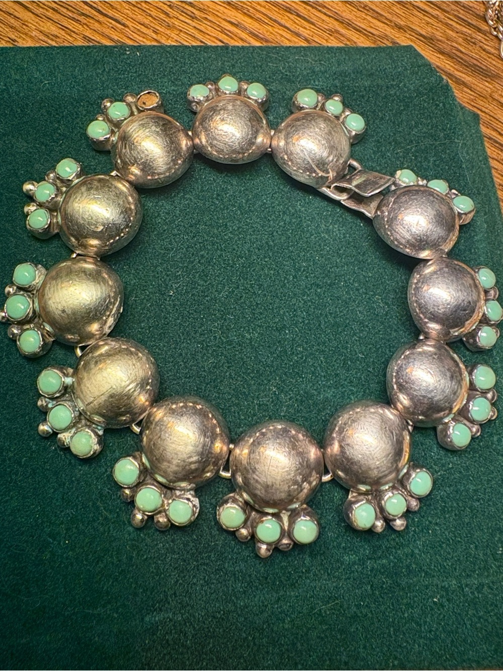 Antique 1970’s Sterling Silver Linked Turquoise Floral Bracelet Taxco Silver - Picture 12 of 16